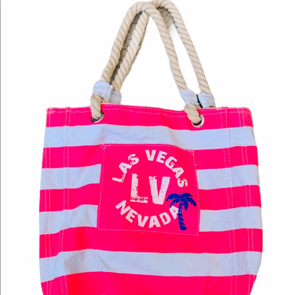 LAS VEGAS🤩BEACH TOTE BAG CUTE PINK STRIPE ROPE